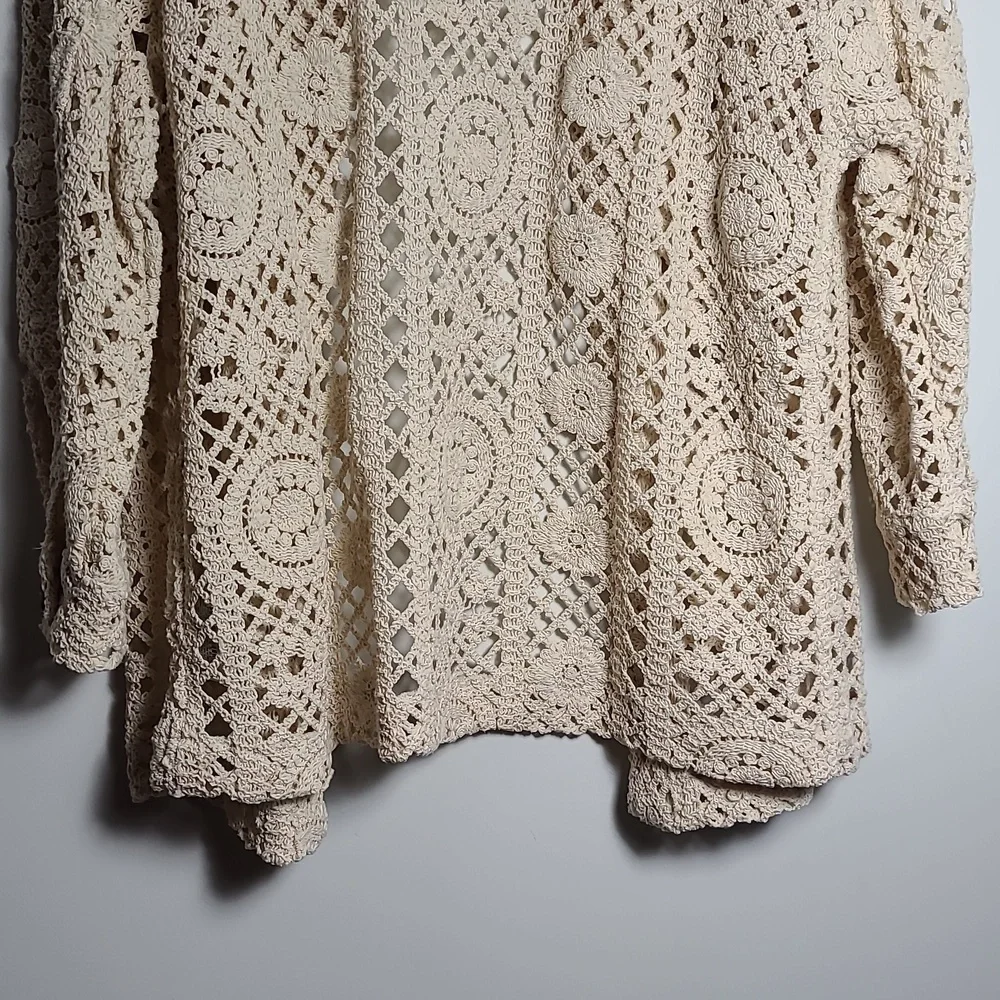 ZARA Open Crochet Cream Button Up Cardigan Shacket Coat Size Large - Picture 14 of 15